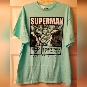 Superman Faster Than A Speeding Bullet Men's T-Shirt Man Of Steel Teal Green XXL